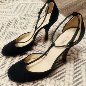 Prada Black Satin T-Strap Heels